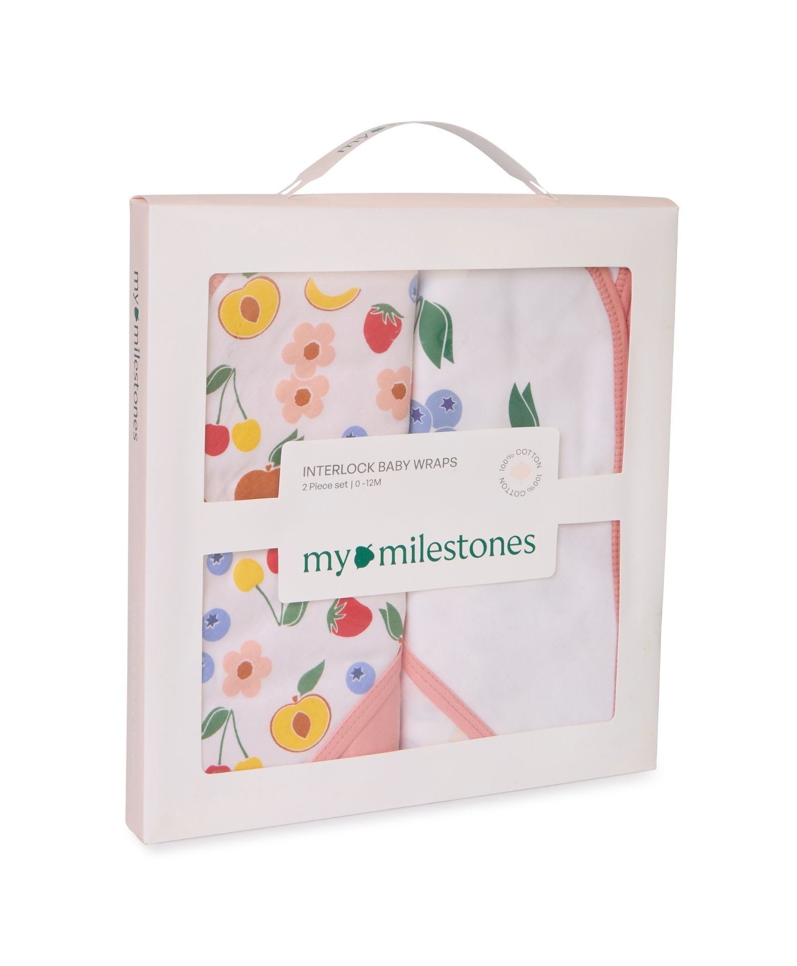 100% Cotton Interlock Hooded Baby Wrapper Fruit Print & Peach Pack of 2