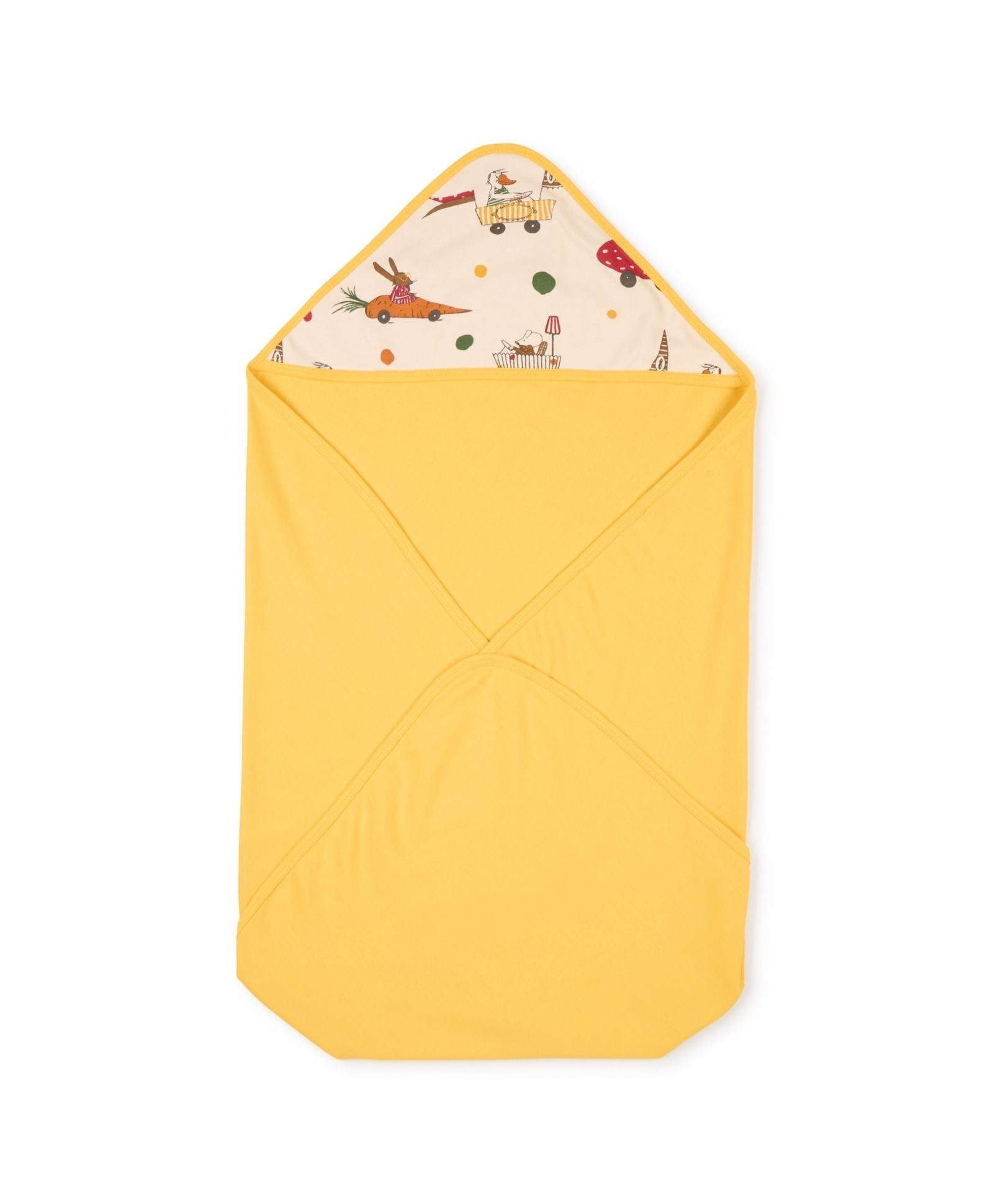100% Cotton Interlock Hooded Baby Wrapper Animal Print & Yellow Pack of 2