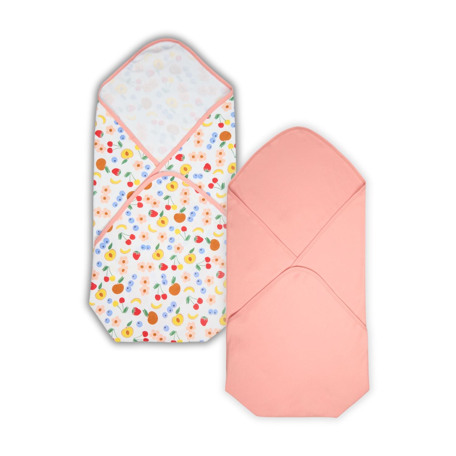 100% Cotton Interlock Baby Wrapper Fruit Print & Peach Pack of 2