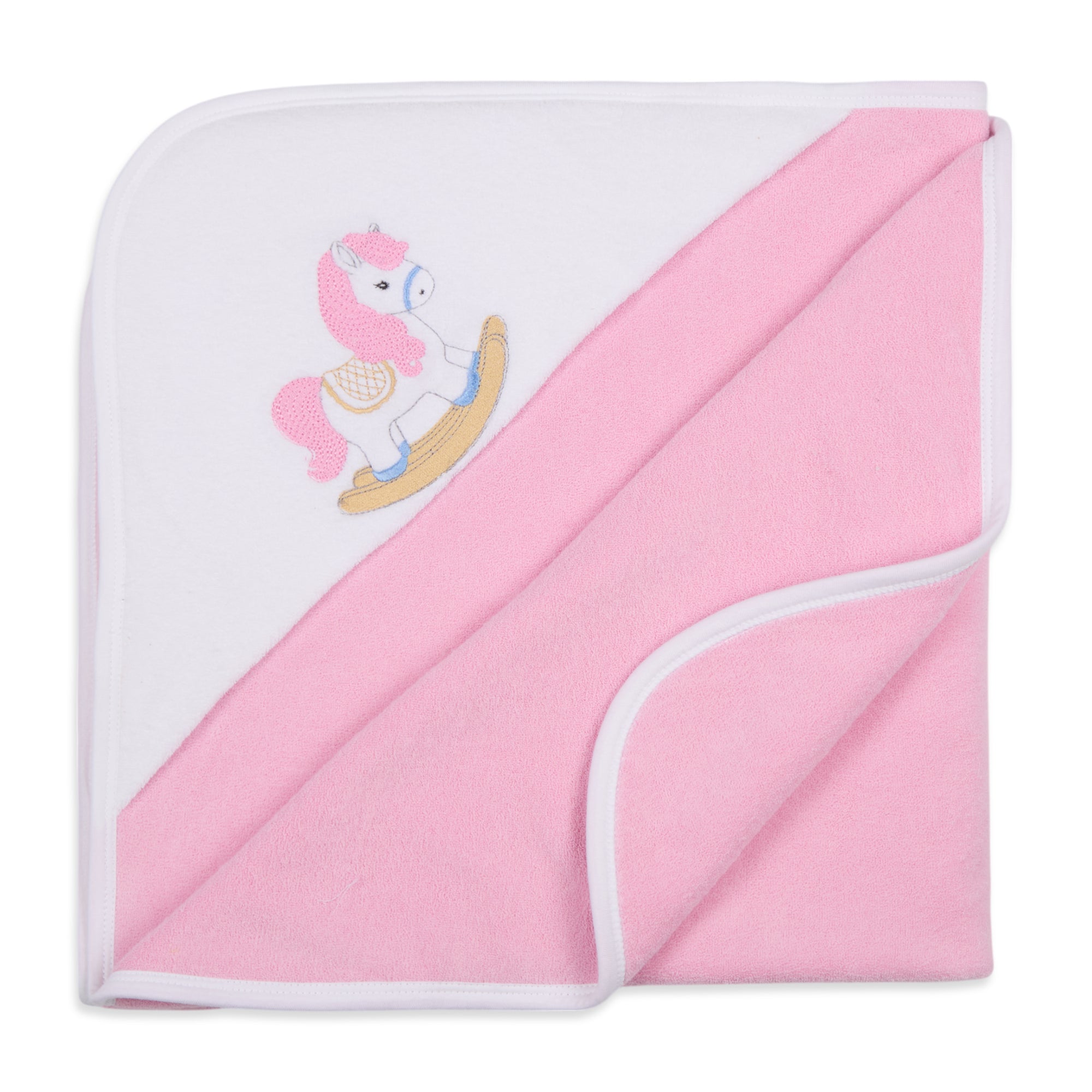 Premium Hooded Towels Primrose Pony Embroidery Solid Pattern - Parfait Pink