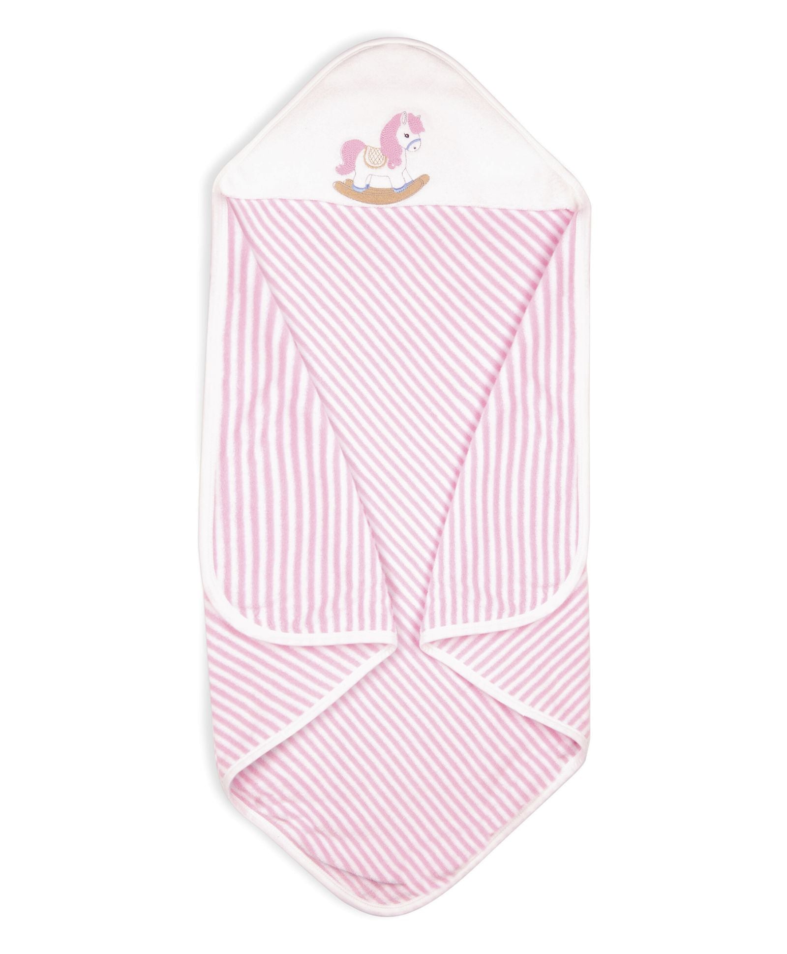 Premium Hooded Towels Pirmrose Pony Embroidery Stripes Pattern - Parfait Pink
