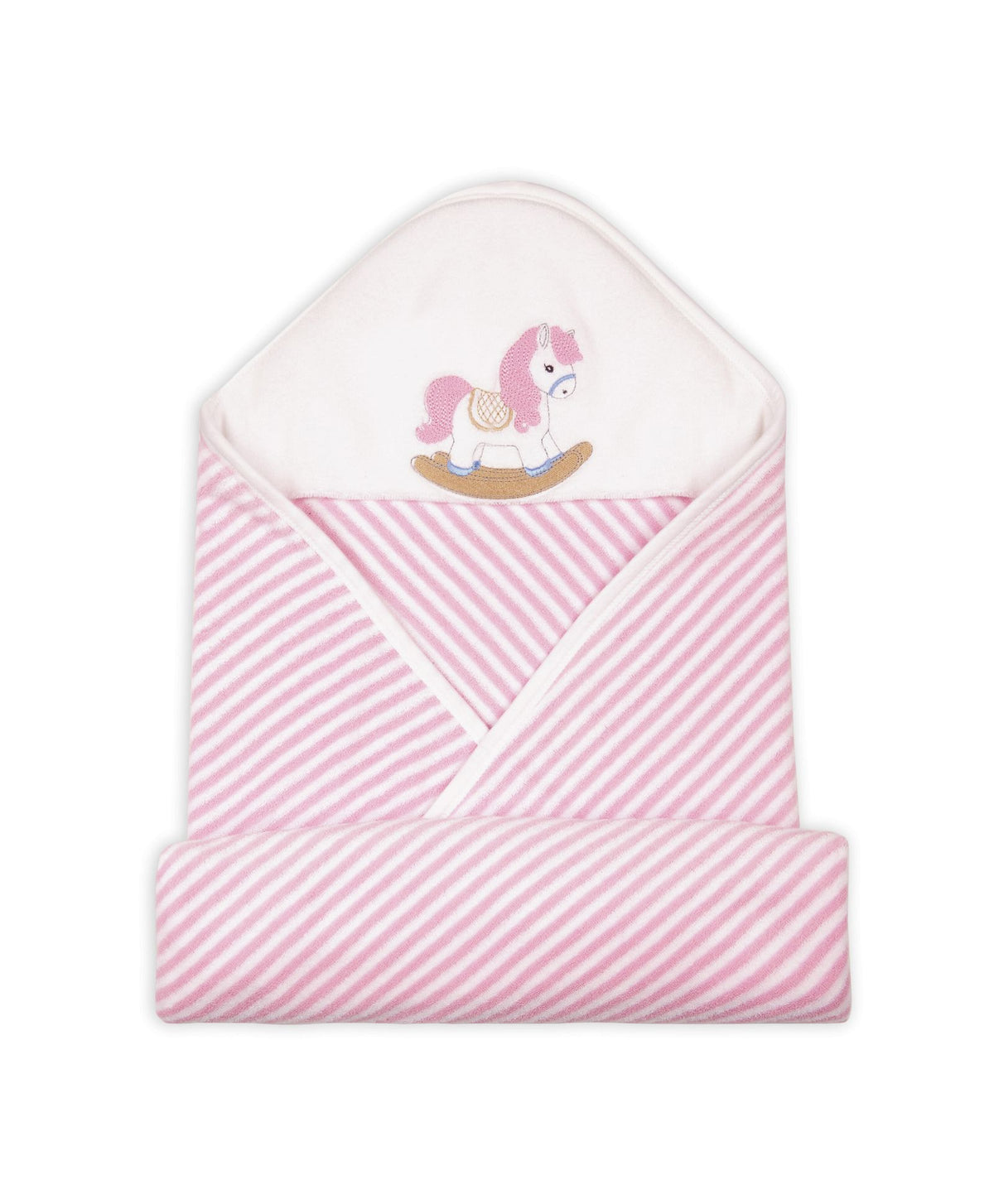 Premium Hooded Towels Pirmrose Pony Embroidery Stripes Pattern - Parfait Pink