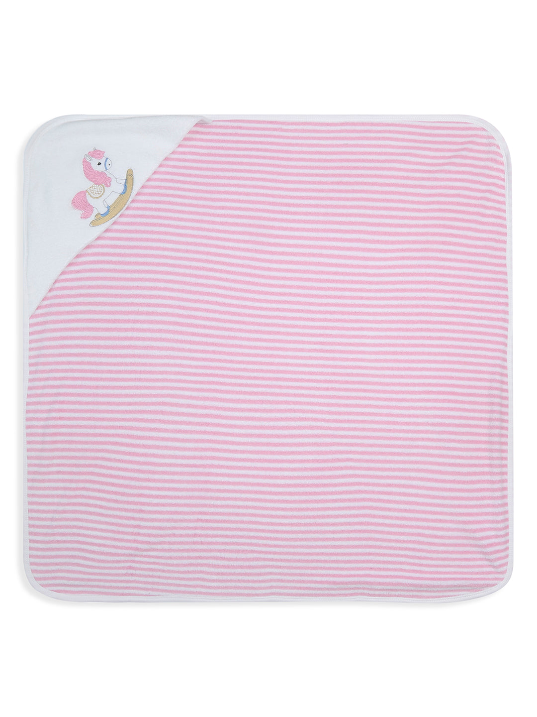 Premium Hooded Towels Pirmrose Pony Embroidery Stripes Pattern - Parfait Pink