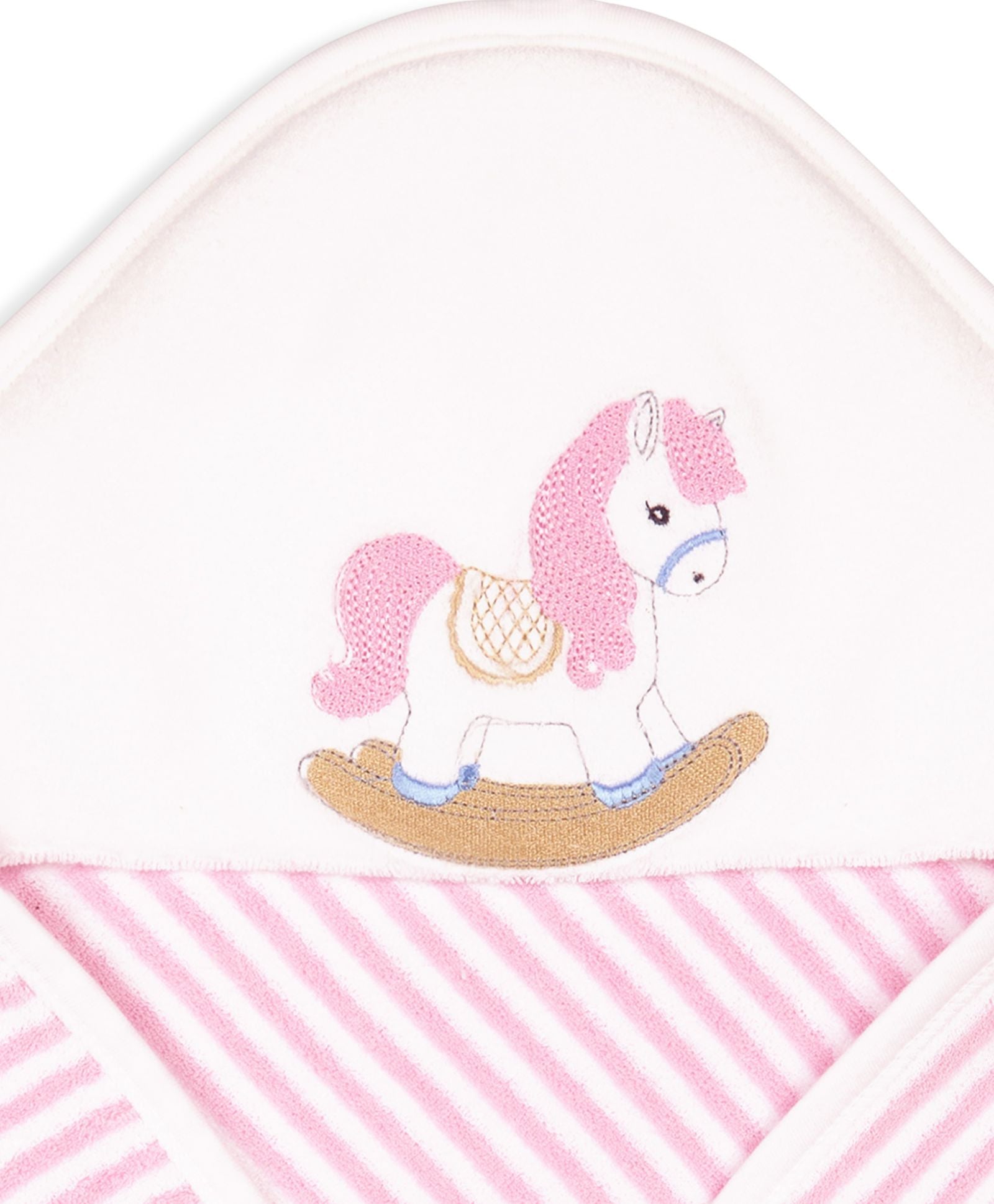 Premium Hooded Towels Pirmrose Pony Embroidery Stripes Pattern - Parfait Pink