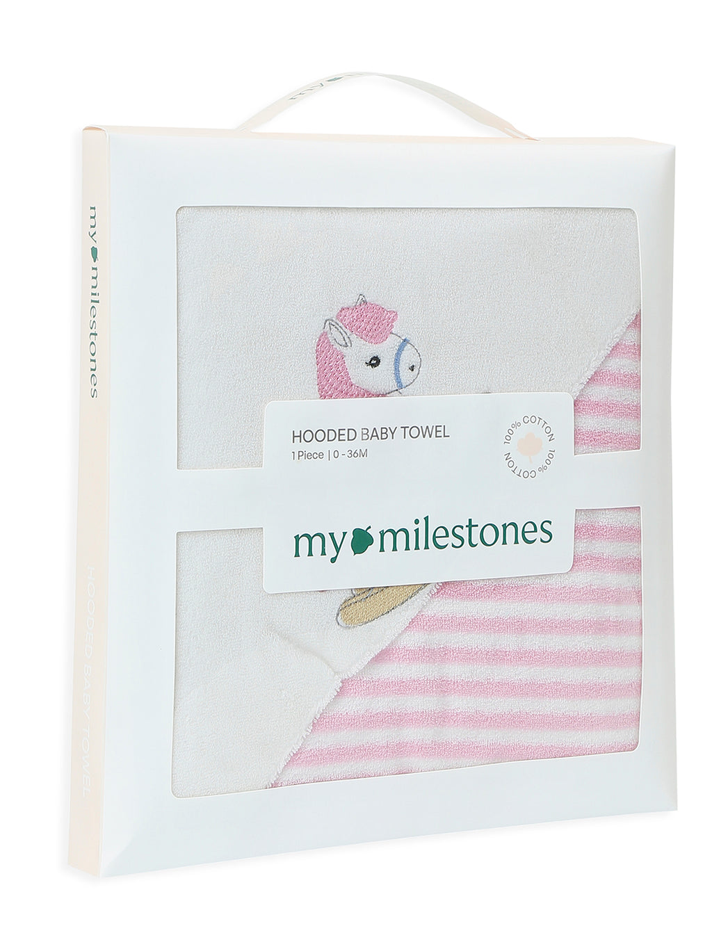 Premium Hooded Towels Pirmrose Pony Embroidery Stripes Pattern - Parfait Pink