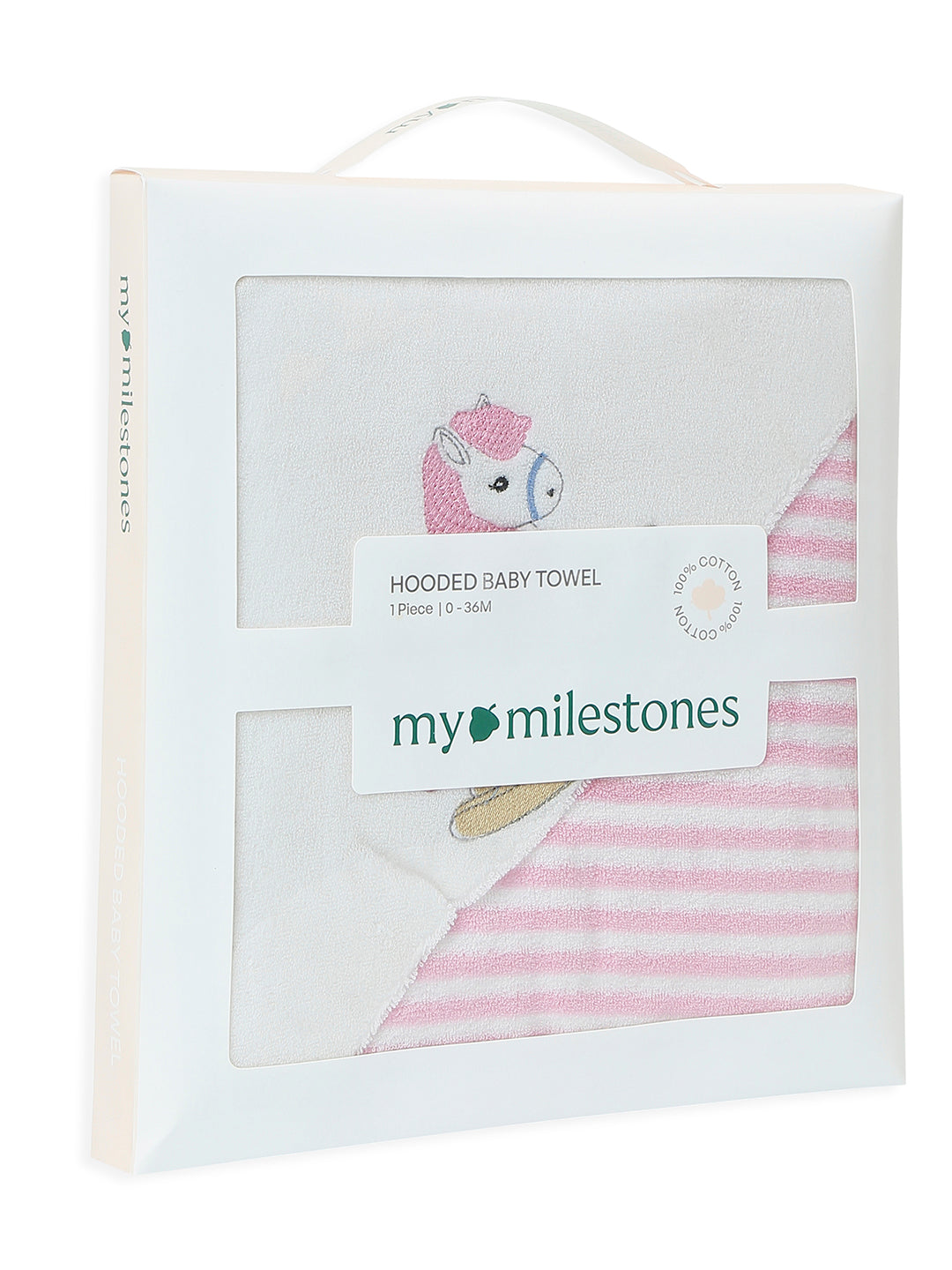 Premium Hooded Towels Pirmrose Pony Embroidery Stripes Pattern - Parfait Pink
