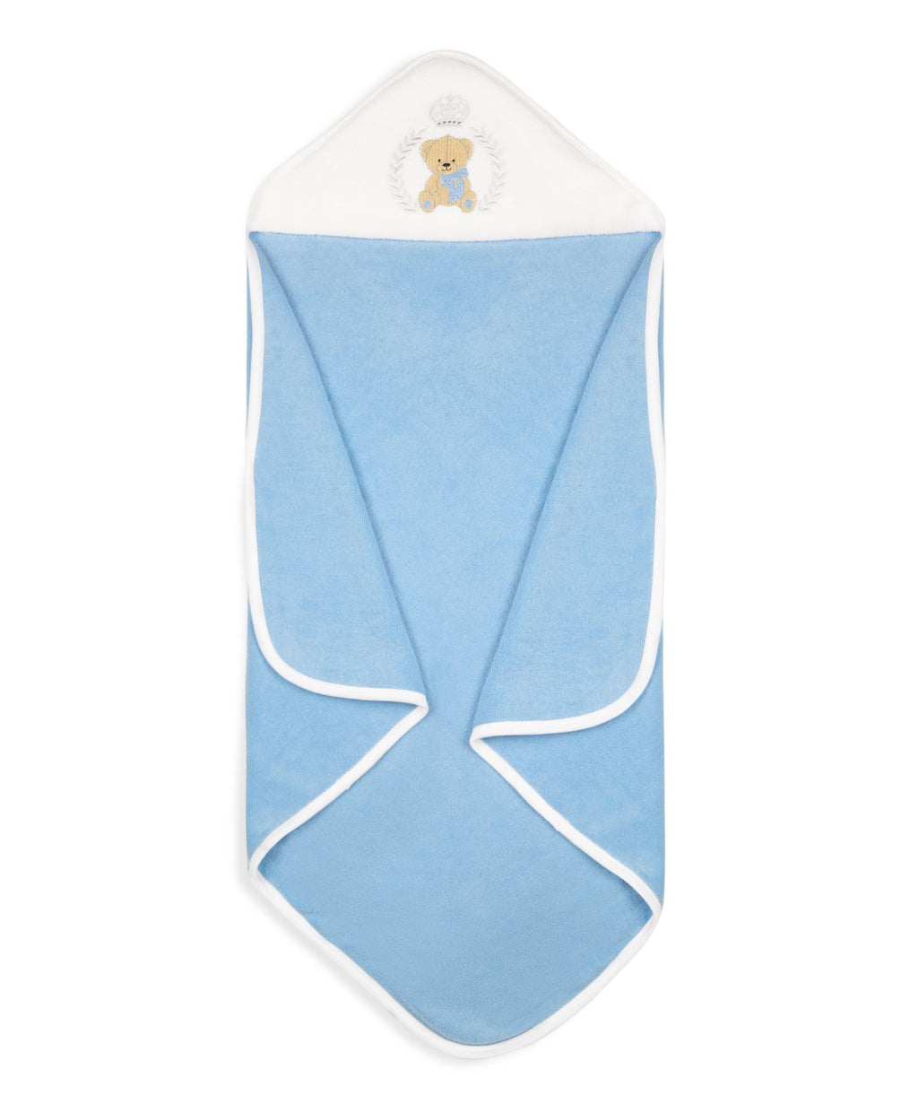 Premium Hooded Towels Prince Teddy Embroidery Solid Pattern - Blue Bell