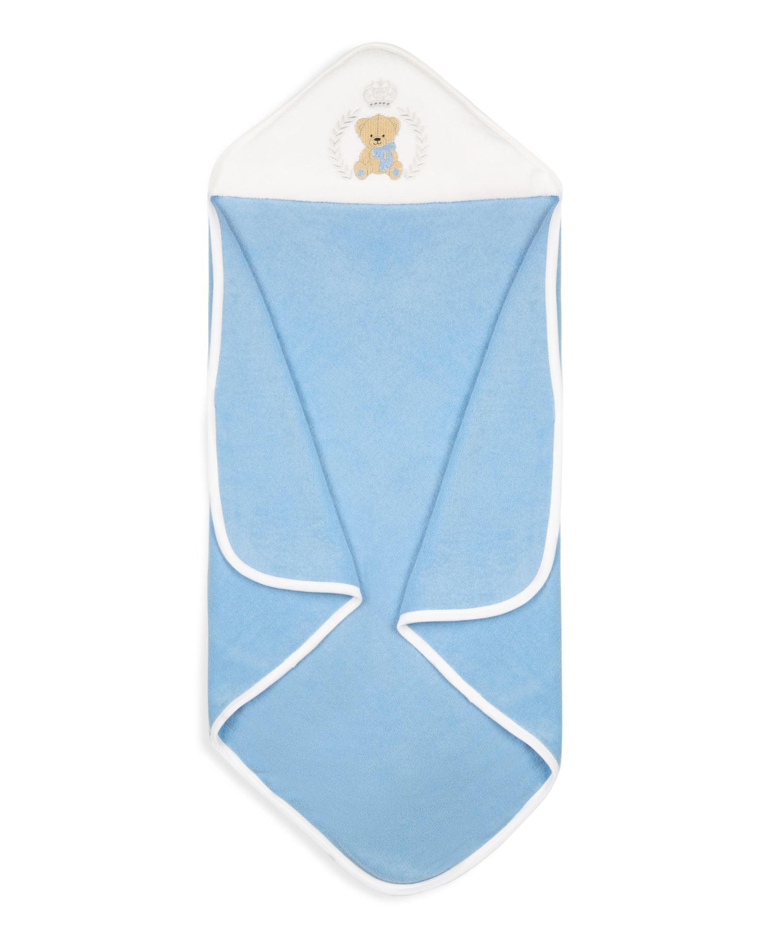 Premium Hooded Towels Prince Teddy Embroidery Solid Pattern - Blue Bell