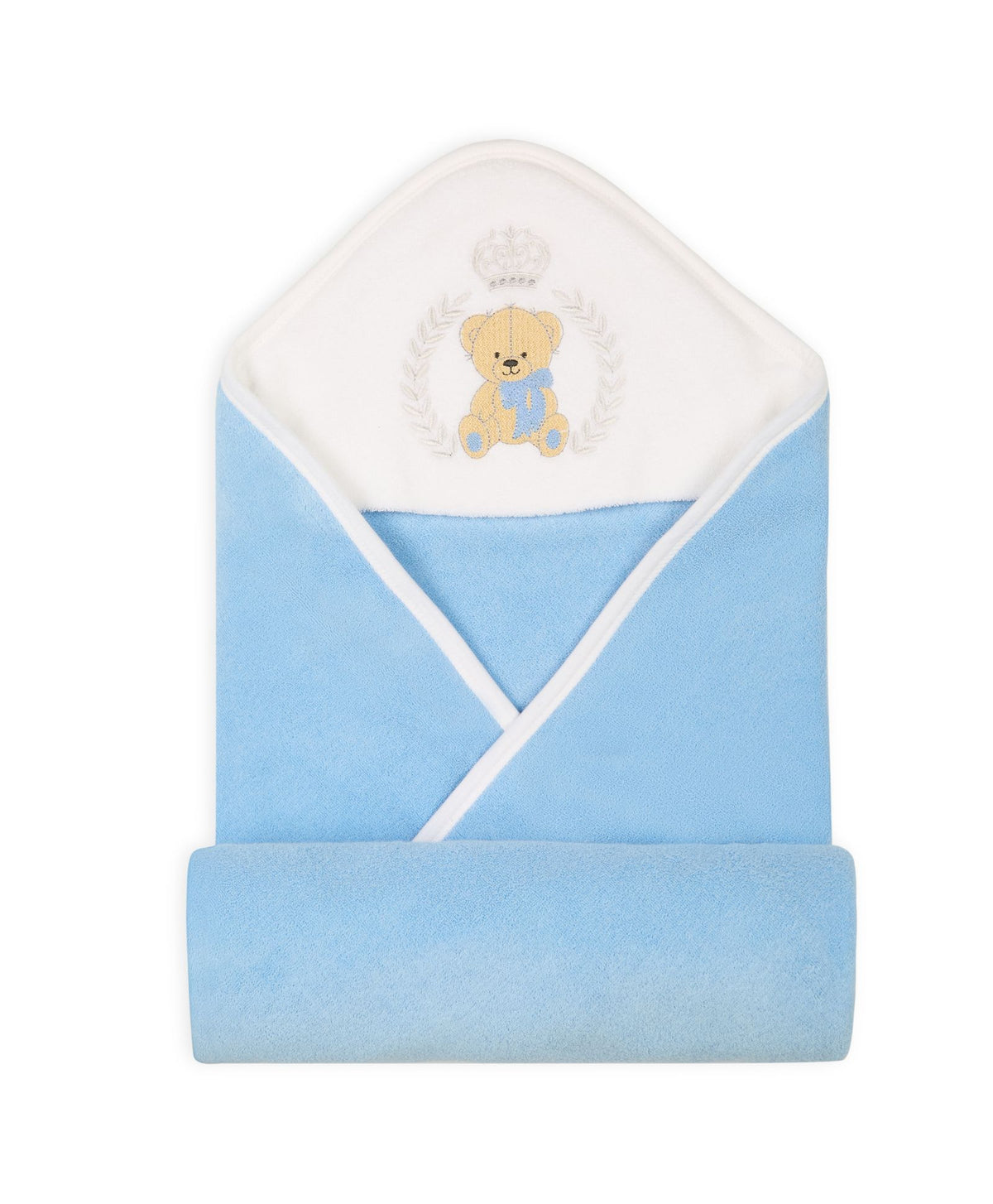 Premium Hooded Towels Prince Teddy Embroidery Solid Pattern - Blue Bell