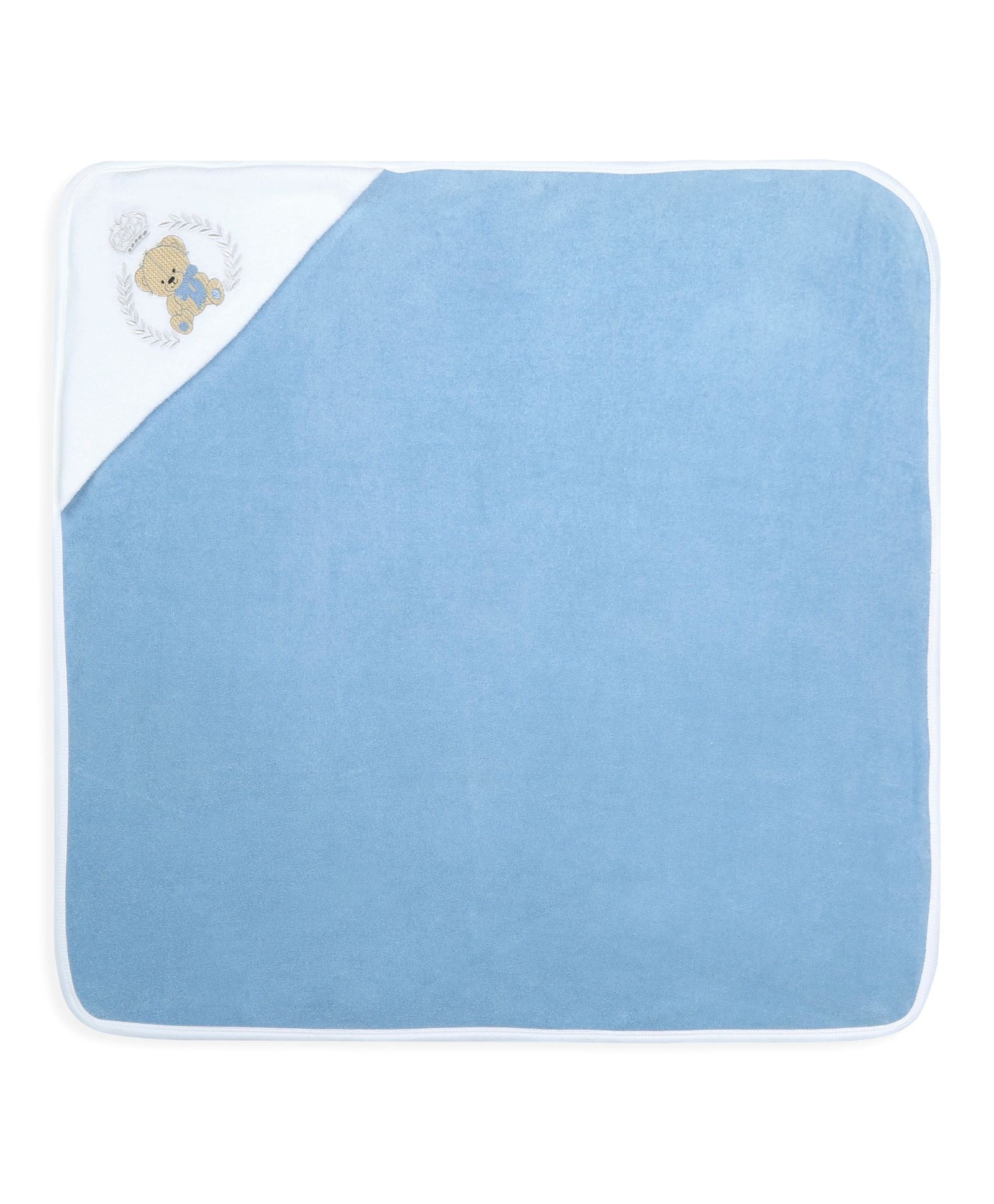 Premium Hooded Towels Prince Teddy Embroidery Solid Pattern - Blue Bell