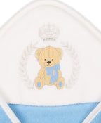 Premium Hooded Towels Prince Teddy Embroidery Solid Pattern - Blue Bell