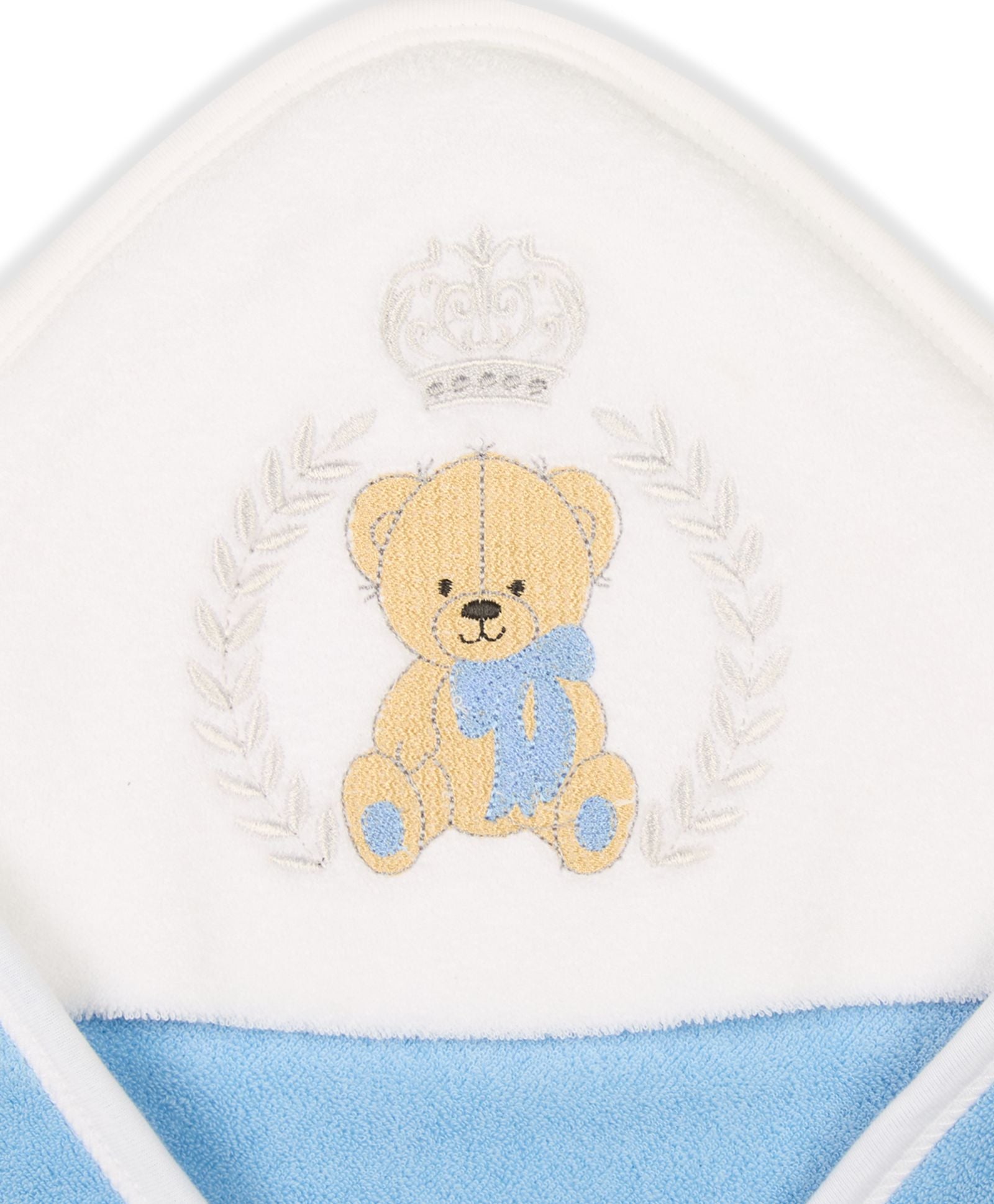 Premium Hooded Towels Prince Teddy Embroidery Solid Pattern - Blue Bell
