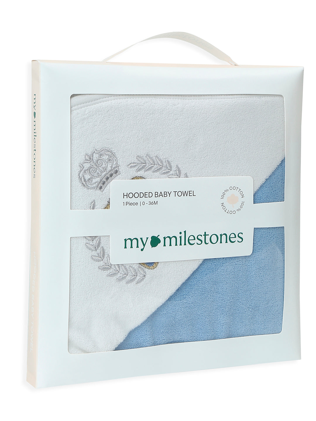 Premium Hooded Towels Prince Teddy Embroidery Solid Pattern - Blue Bell