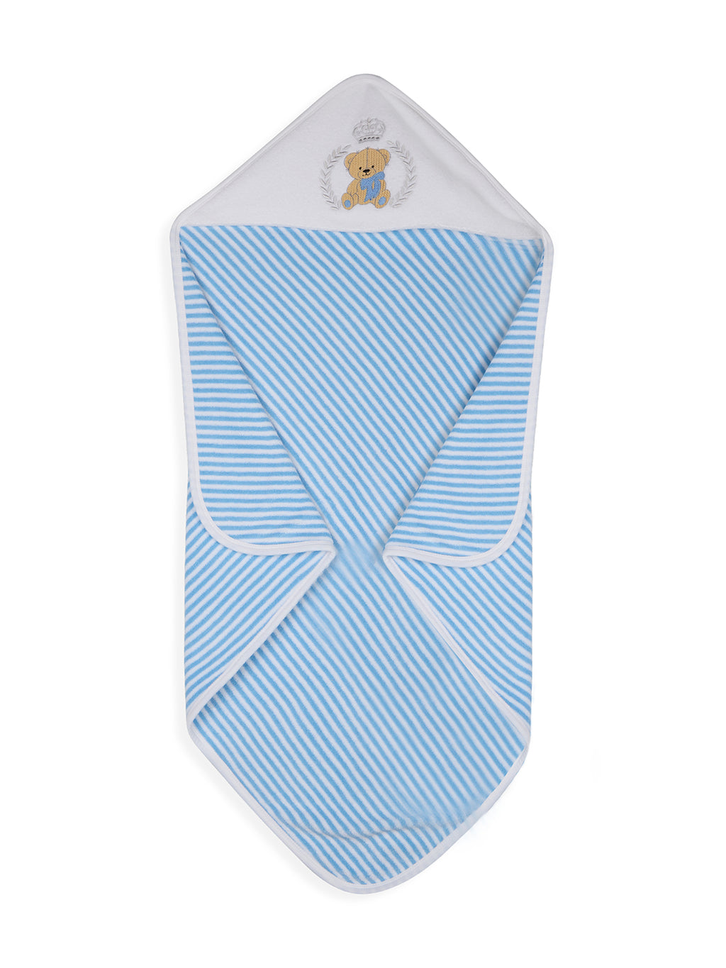 Premium Hooded Towels Prince Teddy Embroidery Stripes Pattern - Blue Bell