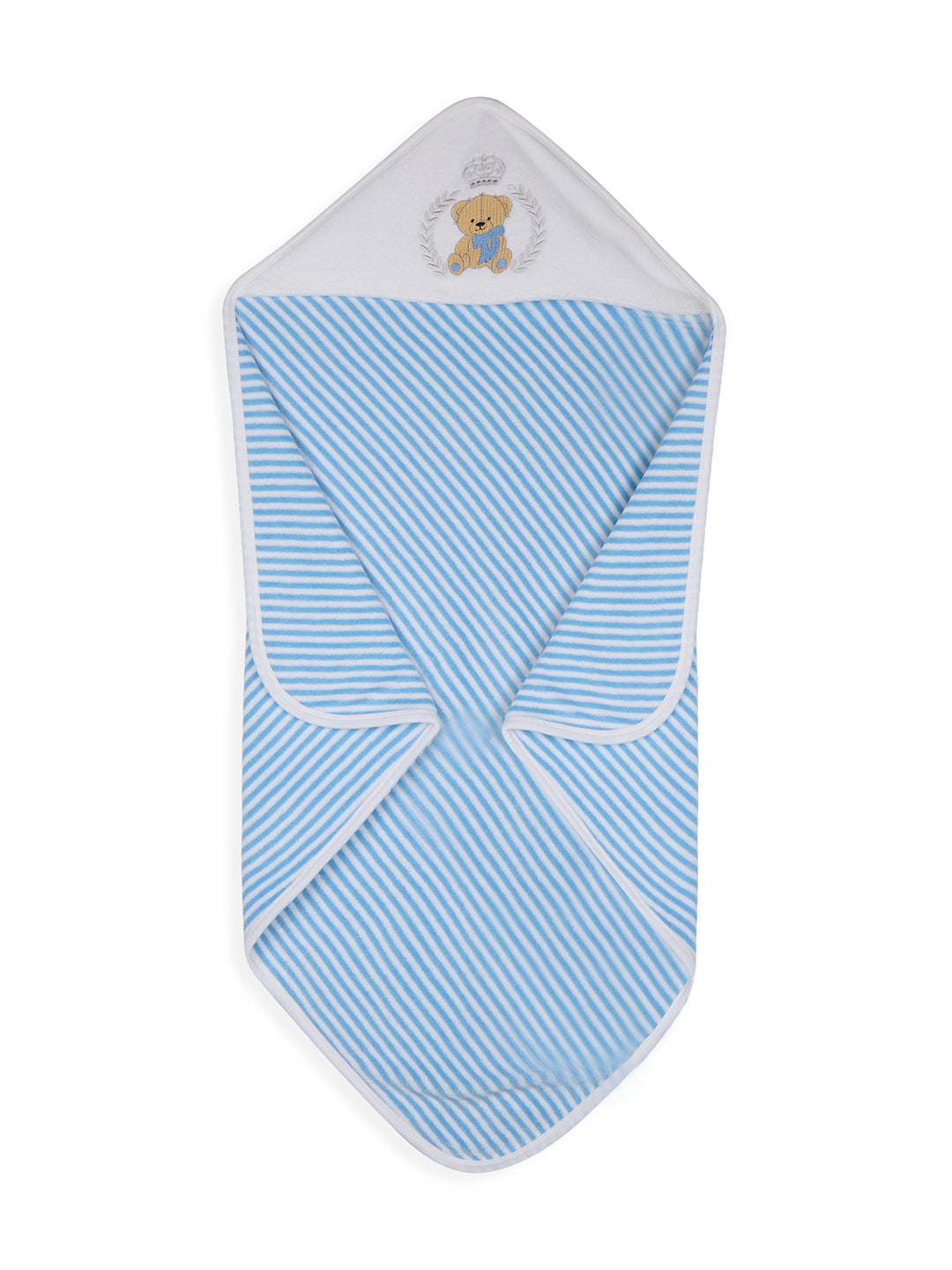 Premium Hooded Towels Prince Teddy Embroidery Stripes Pattern - Blue Bell