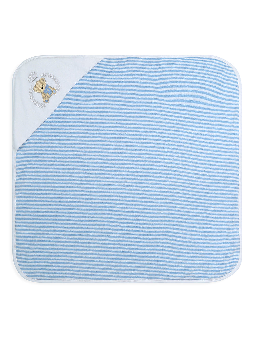 Premium Hooded Towels Prince Teddy Embroidery Stripes Pattern - Blue Bell