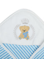Premium Hooded Towels Prince Teddy Embroidery Stripes Pattern - Blue Bell