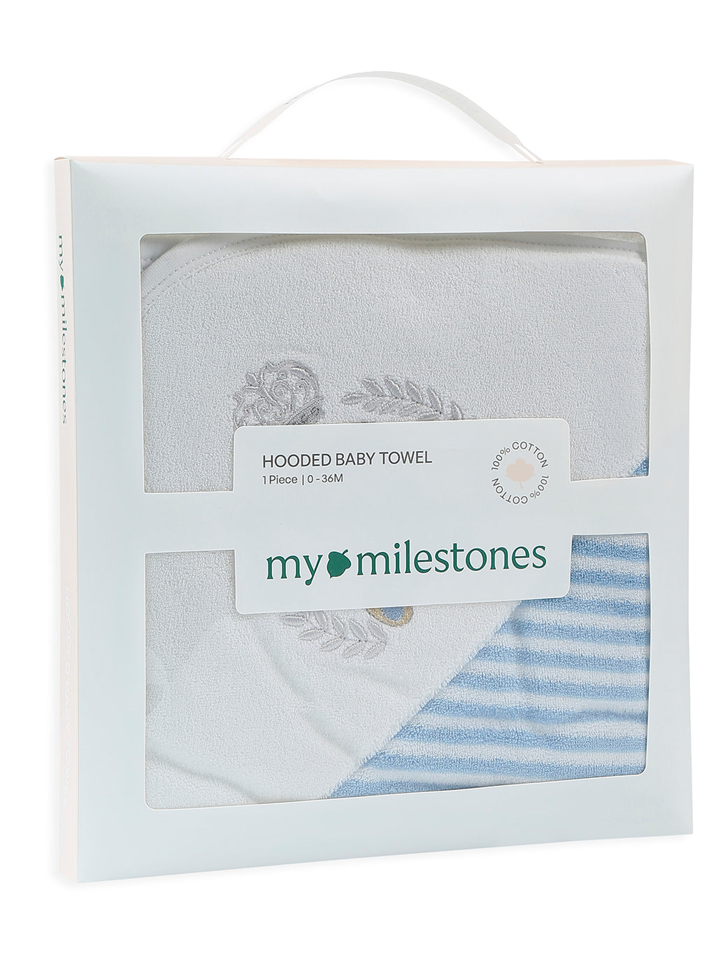 Premium Hooded Towels Prince Teddy Embroidery Stripes Pattern - Blue Bell