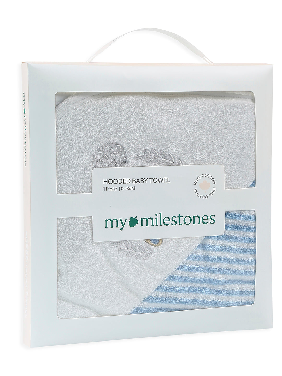 Premium Hooded Towels Prince Teddy Embroidery Stripes Pattern - Blue Bell