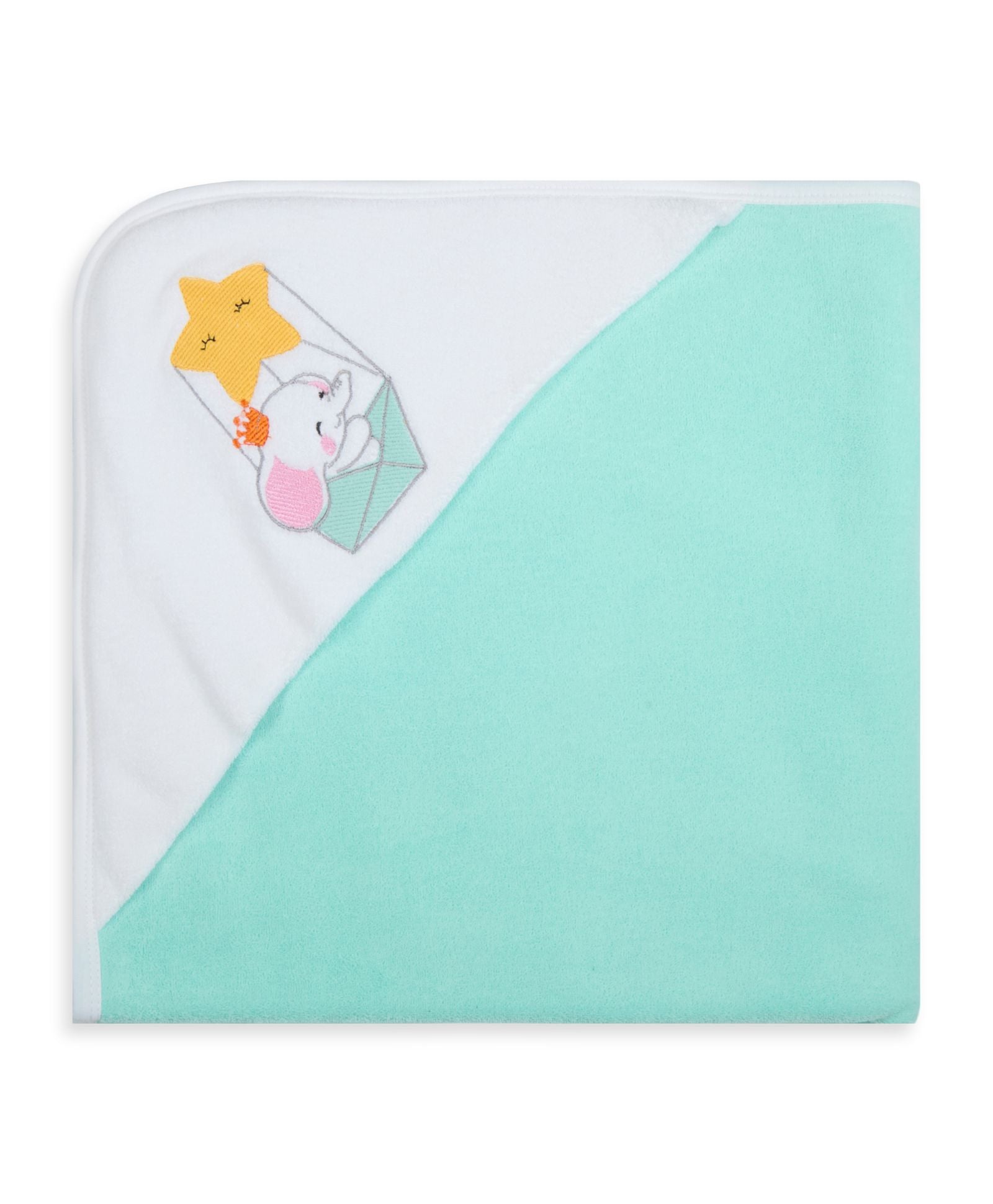 Premium Hooded Towels Luna Ballon & Trunky Embroidery Solid Pattern - Blue Tint