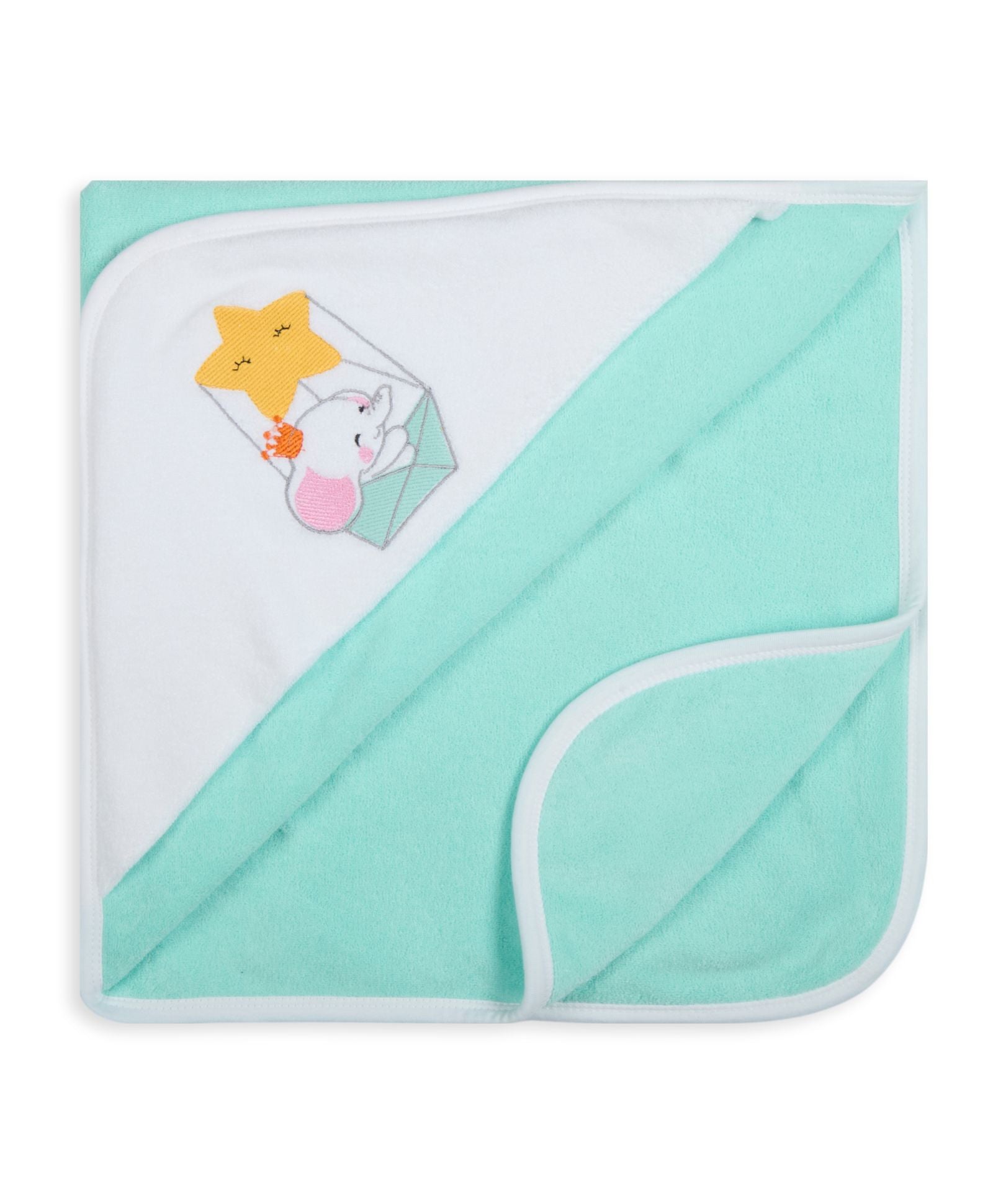 Premium Hooded Towels Luna Ballon & Trunky Embroidery Solid Pattern - Blue Tint