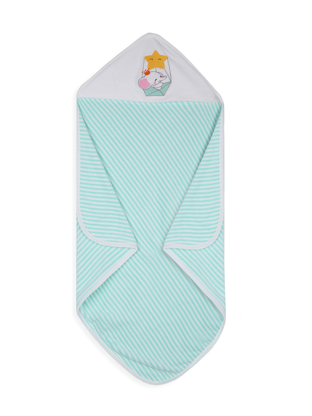 Premium Hooded Towels Luna Balloon & Trunky Embroidery Stripes Pattern - Blue Tint