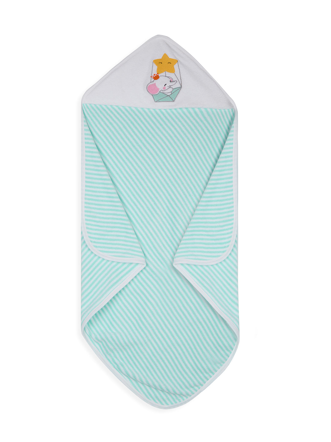 Premium Hooded Towels Luna Balloon & Trunky Embroidery Stripes Pattern - Blue Tint