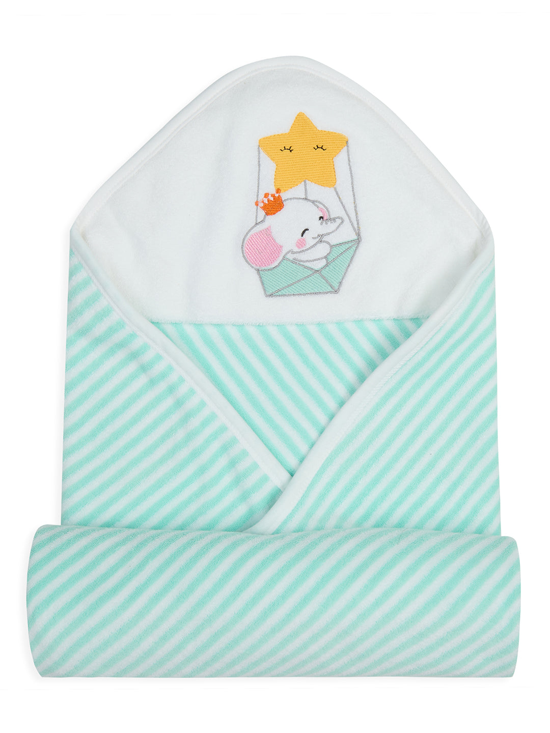 Premium Hooded Towels Luna Balloon & Trunky Embroidery Stripes Pattern - Blue Tint