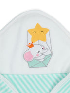 Premium Hooded Towels Luna Balloon & Trunky Embroidery Stripes Pattern - Blue Tint