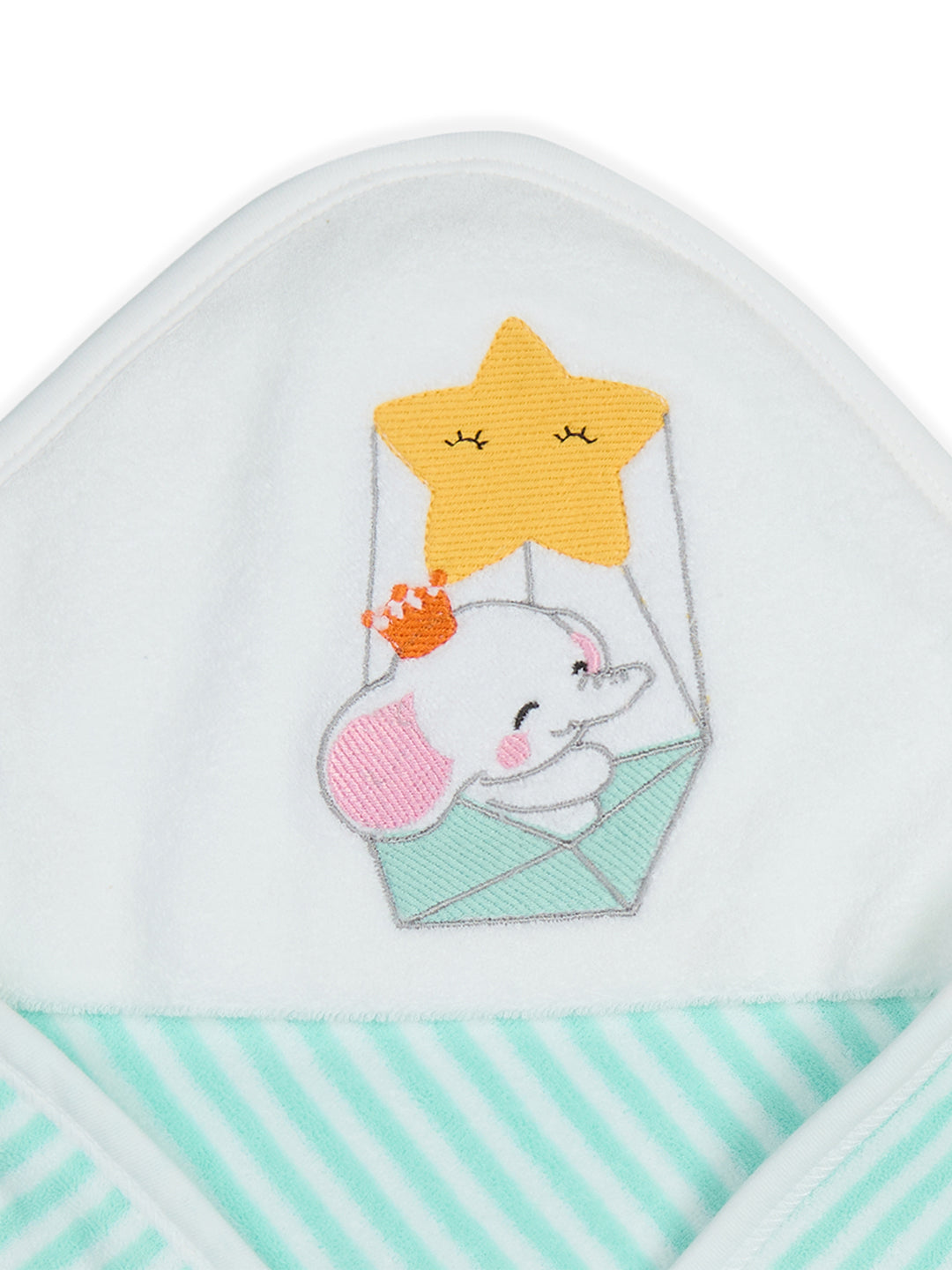 Premium Hooded Towels Luna Balloon & Trunky Embroidery Stripes Pattern - Blue Tint