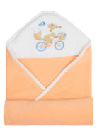 Premium Hooded Towels Miss Marigold Embroidery Solid Pattern - Tropical Peach