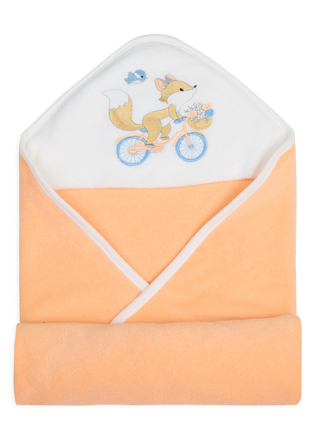 Premium Hooded Towels Miss Marigold Embroidery Solid Pattern - Tropical Peach
