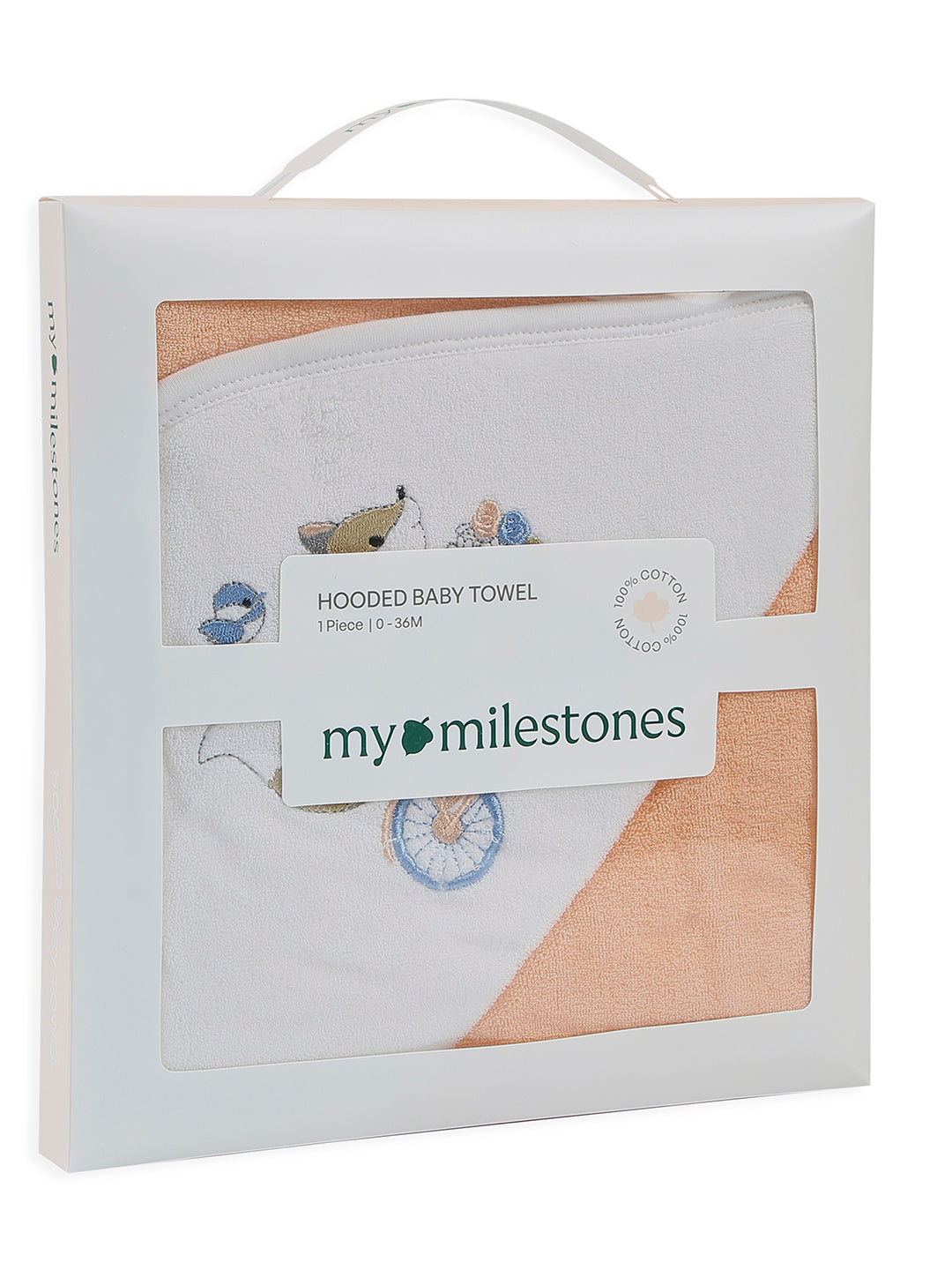 Premium Hooded Towels Miss Marigold Embroidery Solid Pattern - Tropical Peach