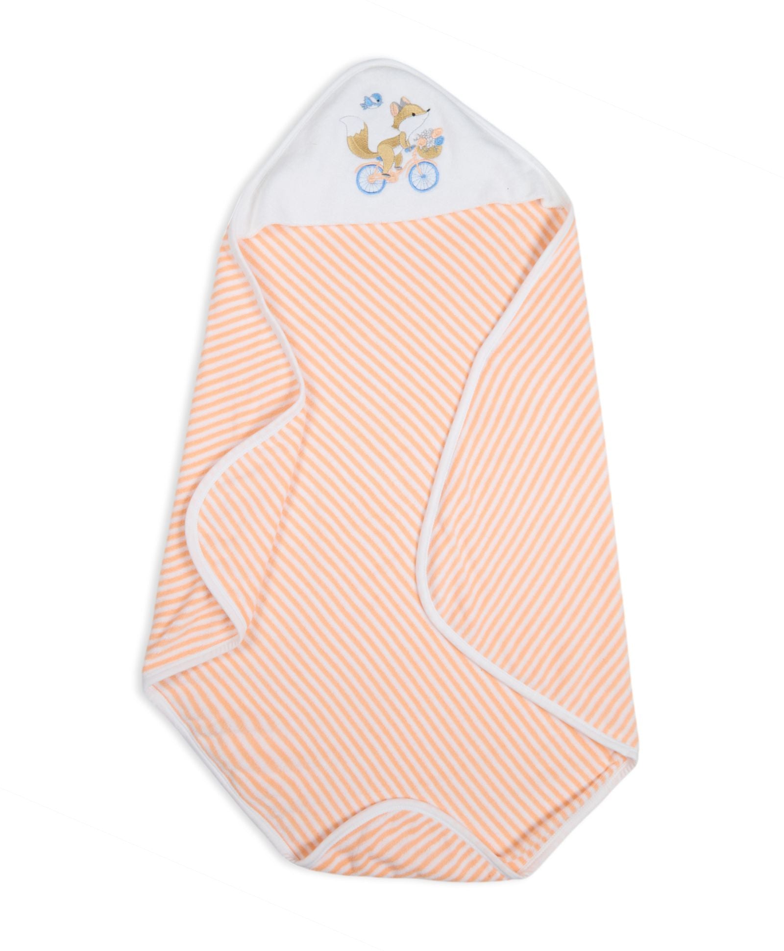 Premium Hooded Towels Miss Marigold Embroidery Stripes Pattern - Tropical Peach