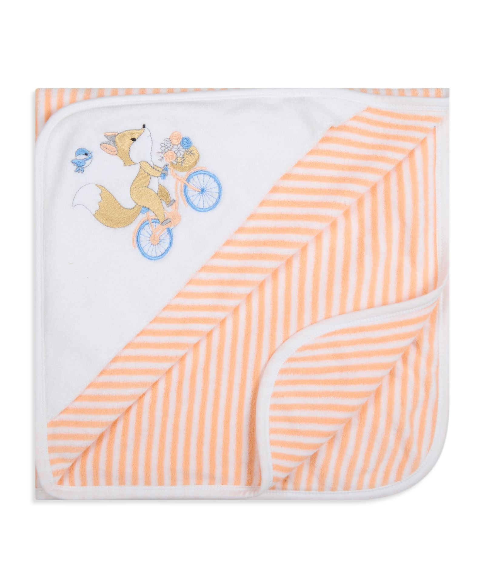 Premium Hooded Towels Miss Marigold Embroidery Stripes Pattern - Tropical Peach