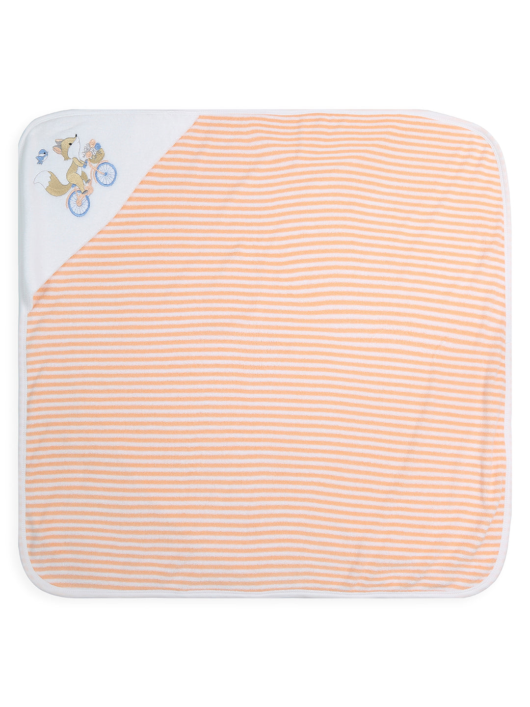 Premium Hooded Towels Miss Marigold Embroidery Stripes Pattern - Tropical Peach