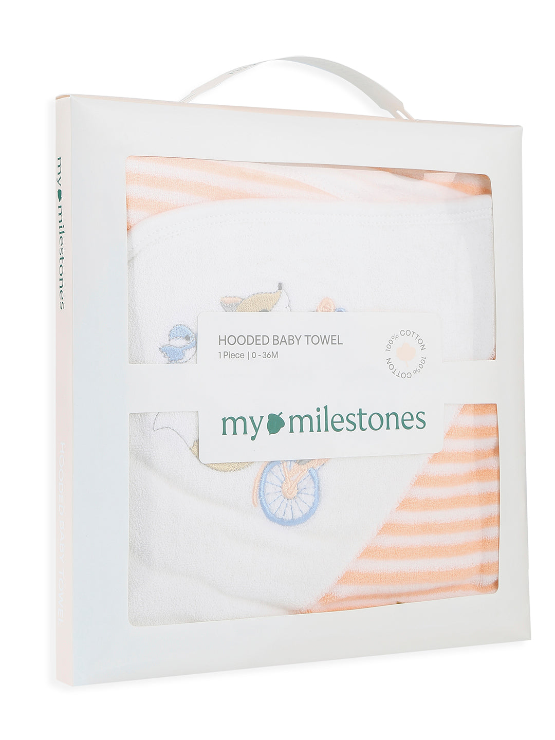 Premium Hooded Towels Miss Marigold Embroidery Stripes Pattern - Tropical Peach