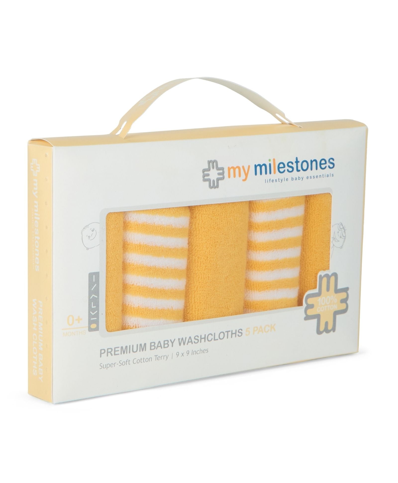 Premium Baby Washcloths – Pack of 5, 100% Cotton Terry, Ultra Soft & Absorbent (Samoan Sun)