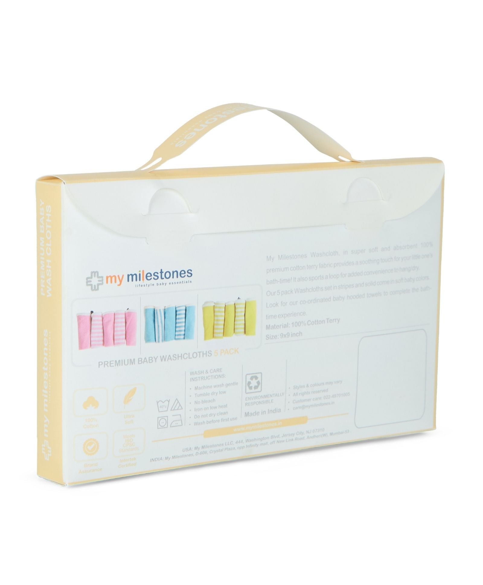 Premium Baby Washcloths – Pack of 5, 100% Cotton Terry, Ultra Soft & Absorbent (Samoan Sun)