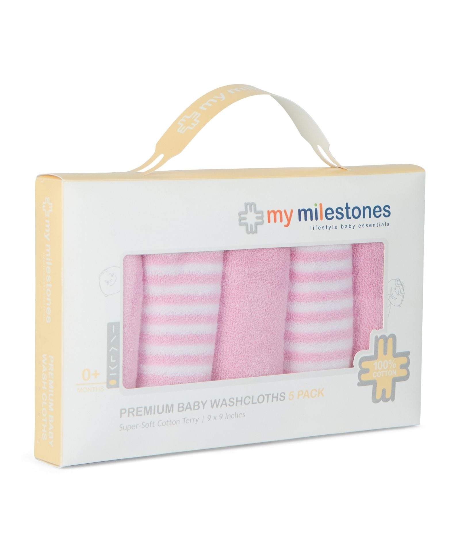 Premium Baby Washcloths – Pack of 5, 100% Cotton Terry, Ultra Soft & Absorbent (Parfait Pink)
