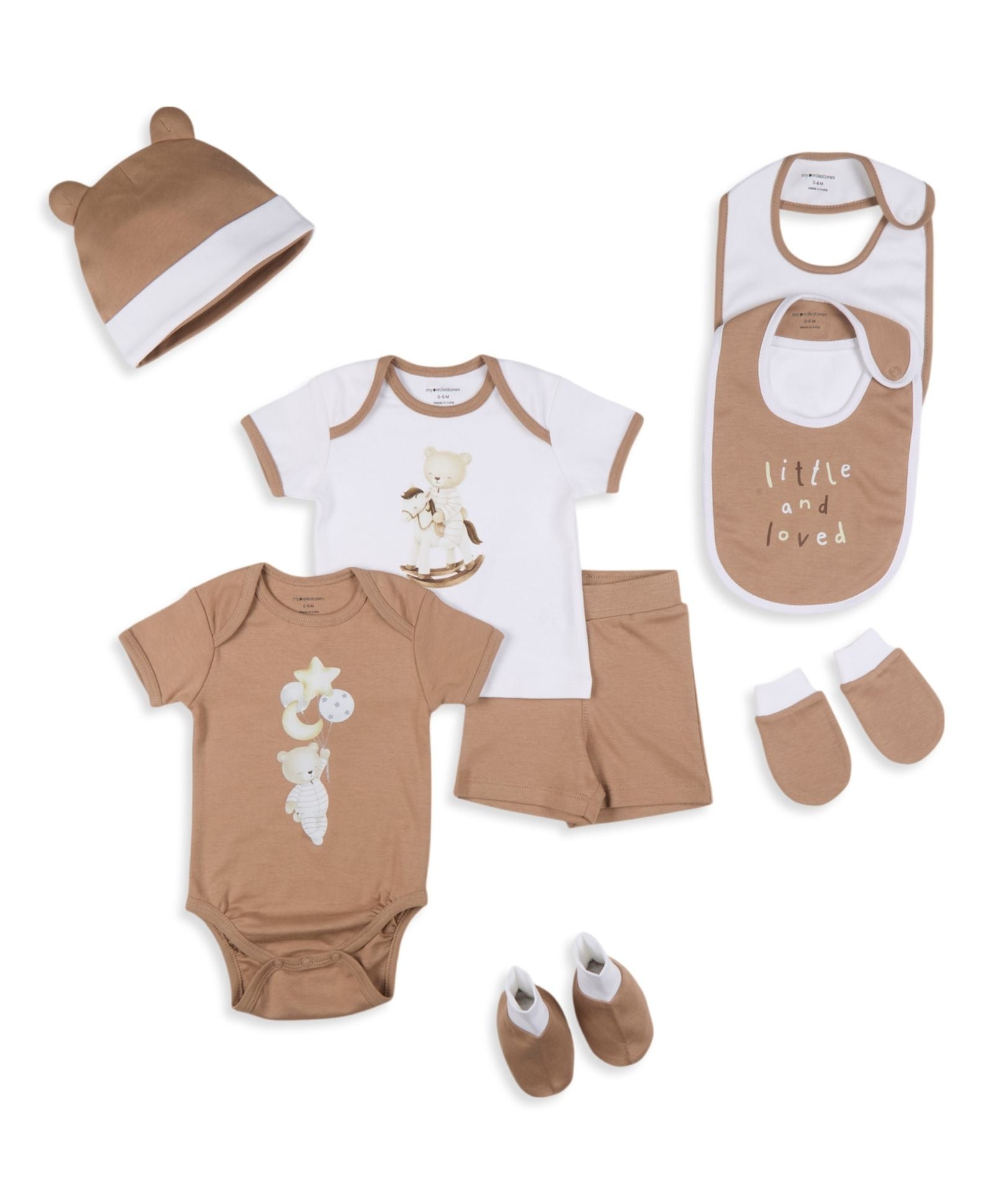 Infant Essentials Gift Set Short Sleeves Fawn - 8 Pieces