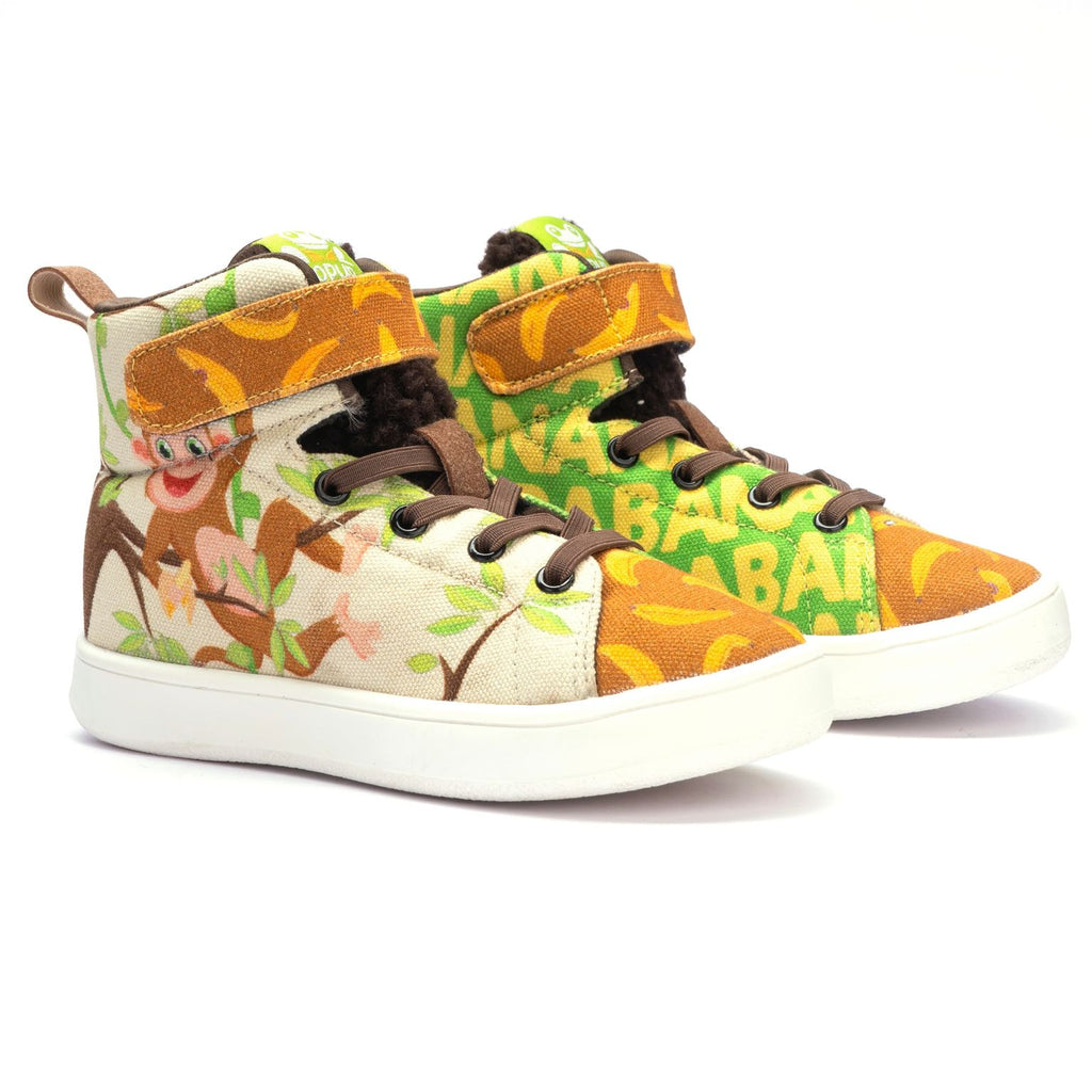 Kids Monkey Hi-Top Sneakers | Playful Corded Lace-Up Shoes | Lightweight & Anti-Skid Sneakers for Kids