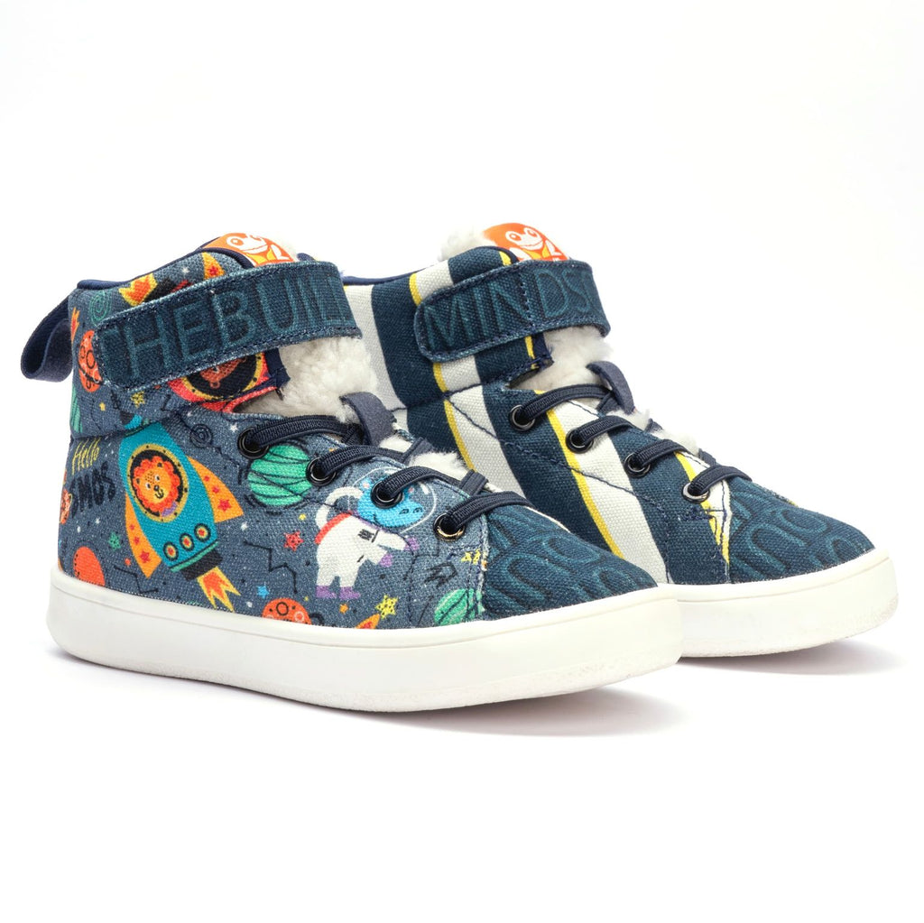Kids Space Hi-Top Sneakers | Cosmic-Themed Quilted Lace-Up Shoes | Lightweight & Anti-Skid Sneakers for Kids