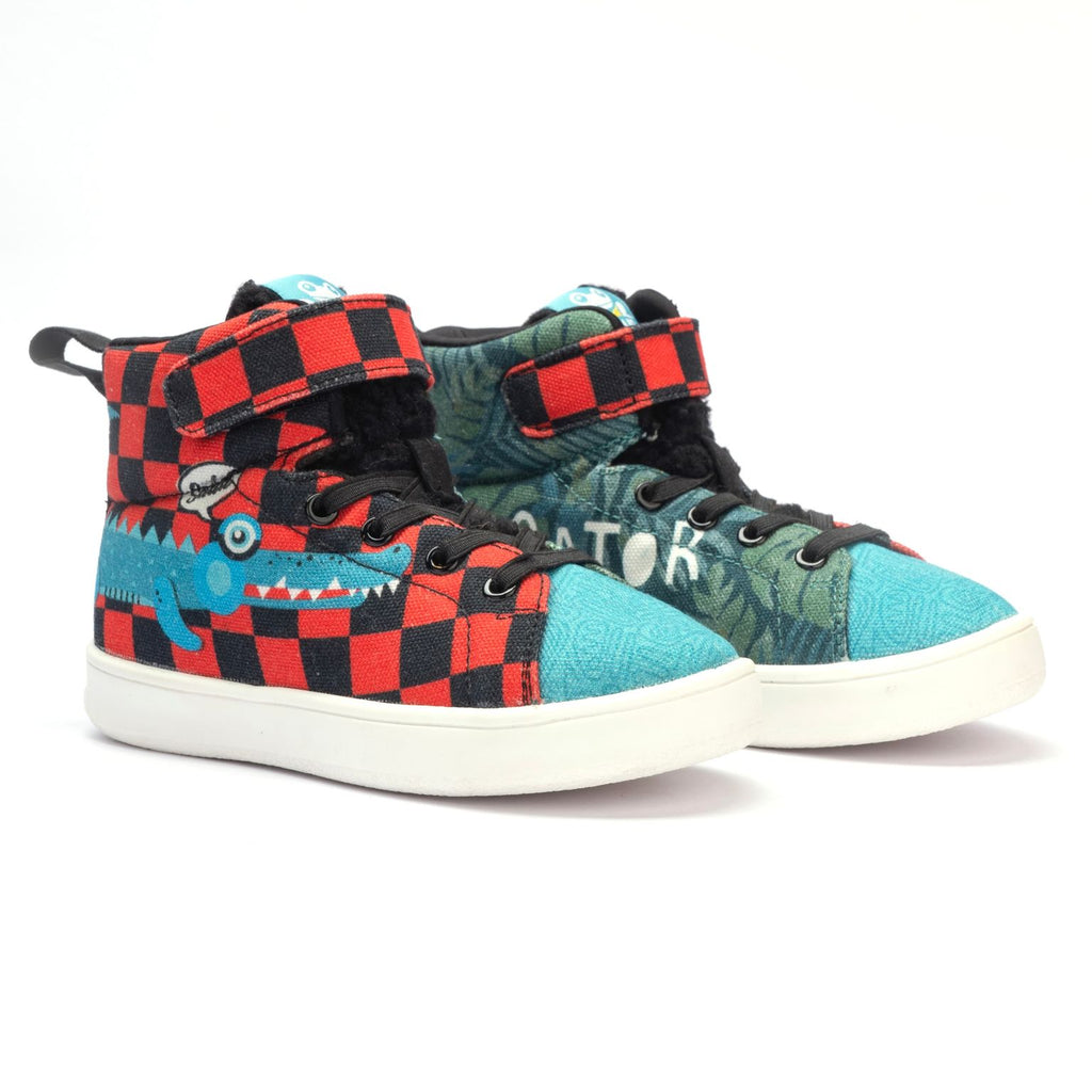 Kids Alligator Hi-Top Sneakers | Bold Corded Shoes with Lace-Up Closure | Stylish & Anti-Skid Sneakers for Kids