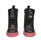 Rock Star Black Silver Grid Boots | Zip Boots with Pink Sole | Eco-Friendly & Anti-Skid Party Footwear for Kids