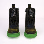 Rock Star Laser Glitter Boots | Black-Silver Hi-Top Boots with Green Sole | Eco-Friendly & Anti-Skid Party Boots for Kids