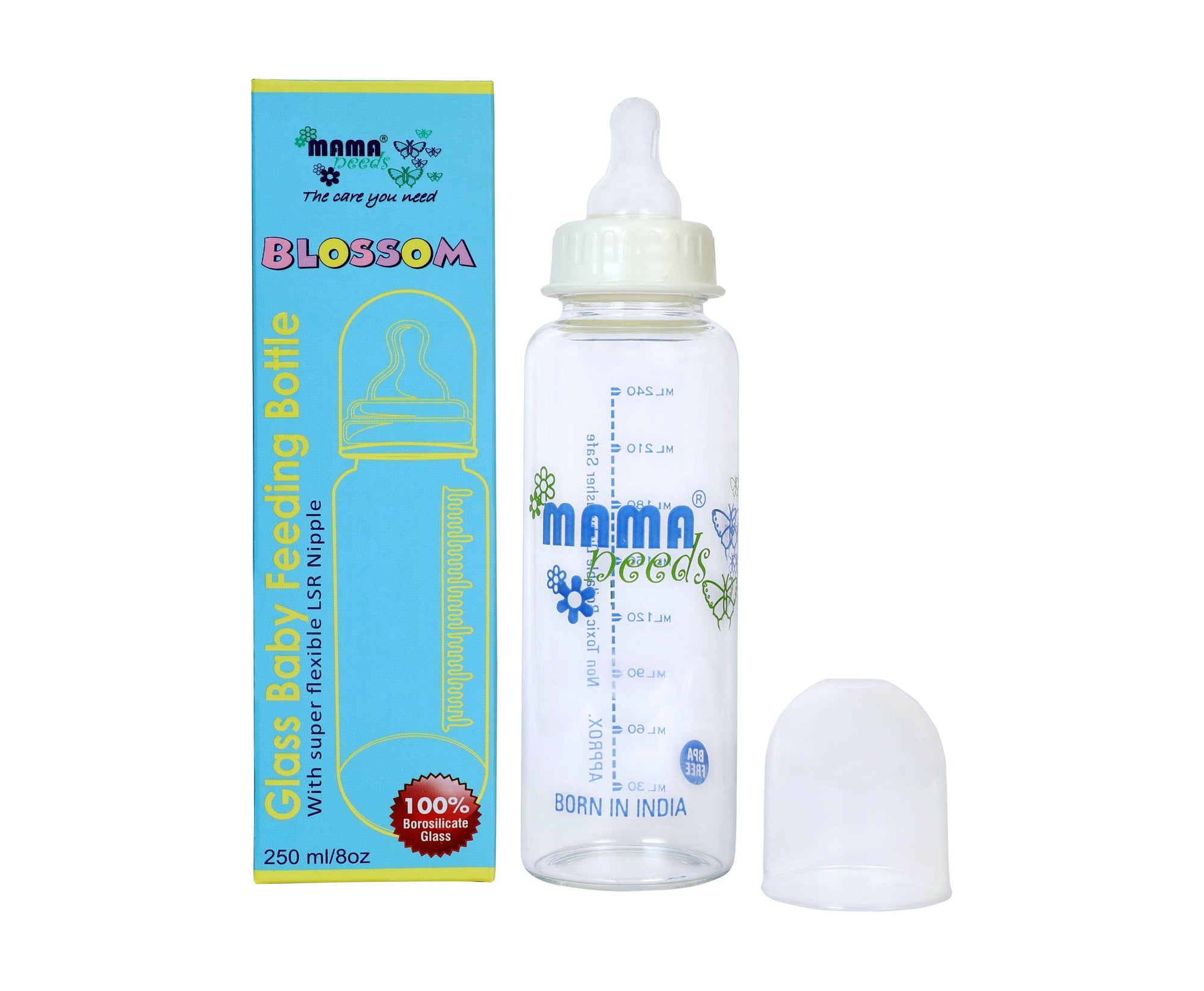BLOSSOM, 250 ml, 100% Borosilicate Glass Feeding Bottle