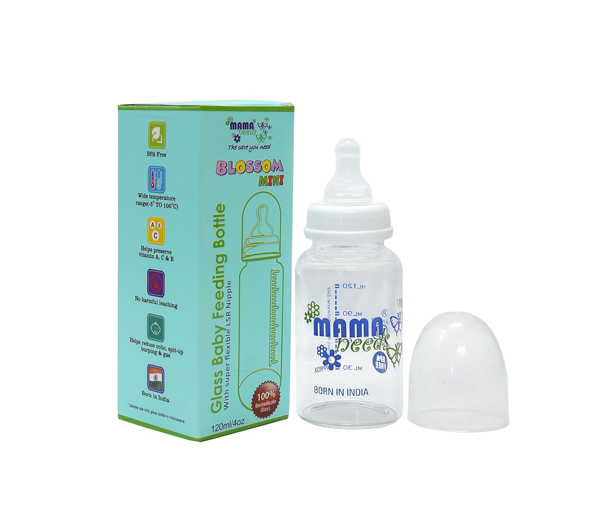 BLOSSOM MINI, 120 ml, 100% Borosilicate Glass Feeding Bottle