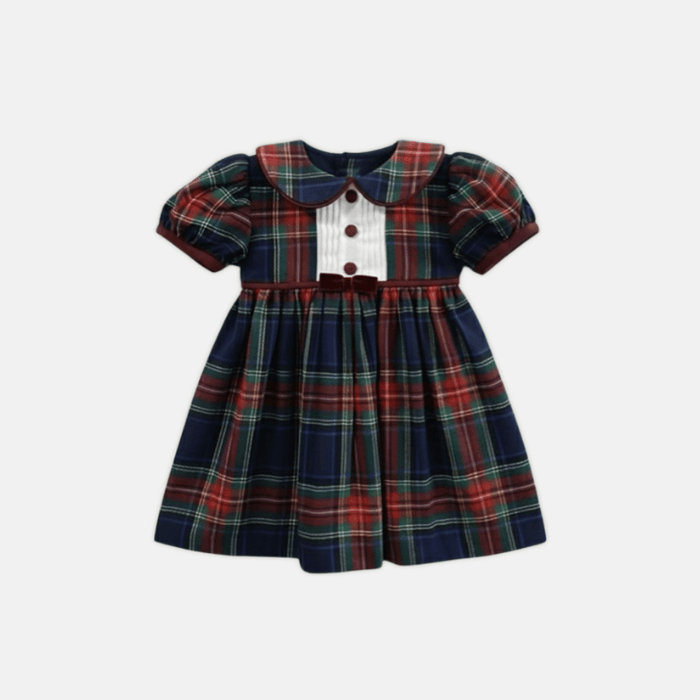 Blue Plaid Pintuck Dress
