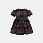 Blue Plaid Pintuck Dress